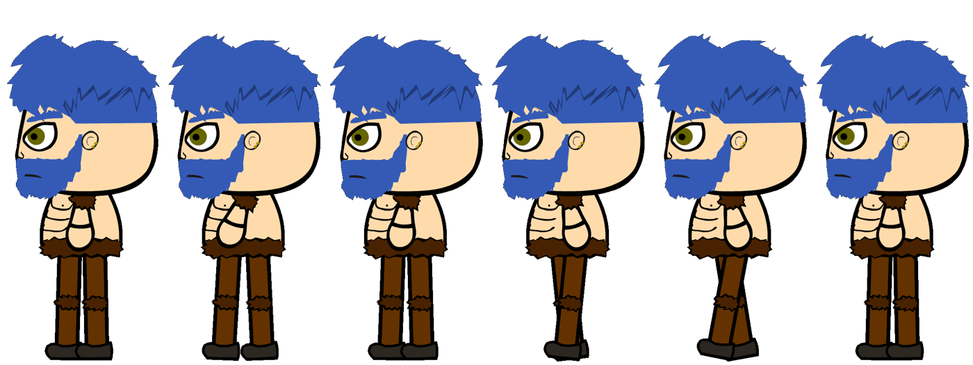 A sprite sheet — the frames of a character's walk cycle laid out in a row